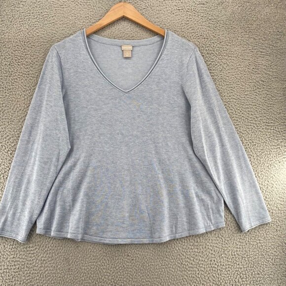 Chicos Sweater Womens 3 US Extra Large Blue Heather V-Neck Pullover Stretch Knit - Picture 1 of 9